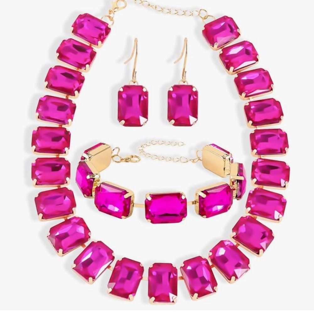 Amazon Essentials Fuchsia Necklace and Earring Set